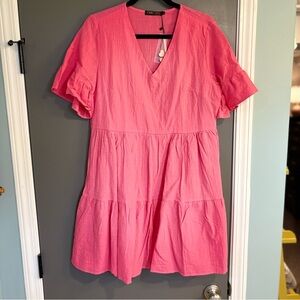 Fancyinn Vibrant Pink V-Neck Dress